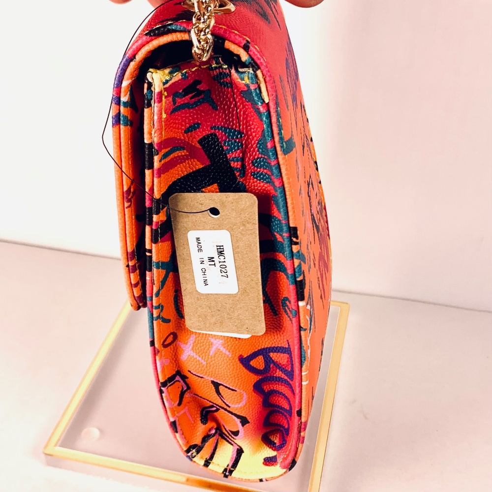 Hello 3AM graffiti streetwear gold tone chain pink blue orange black crossbody - Picture 11 of 16